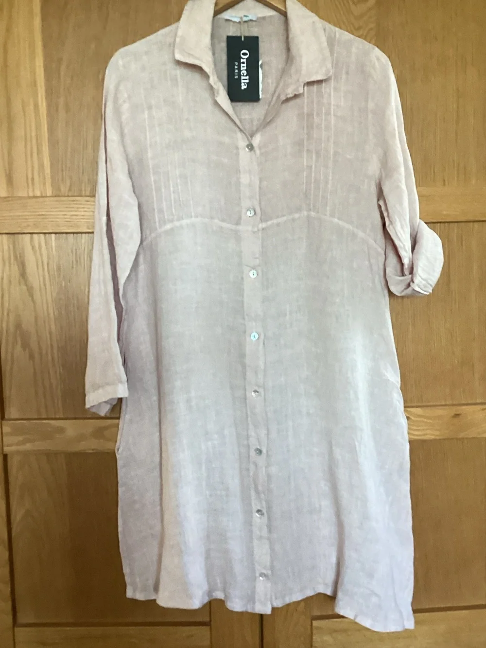 Ella Light Pink Button-Front Linen Shirt Dress - Picture 1 of 5